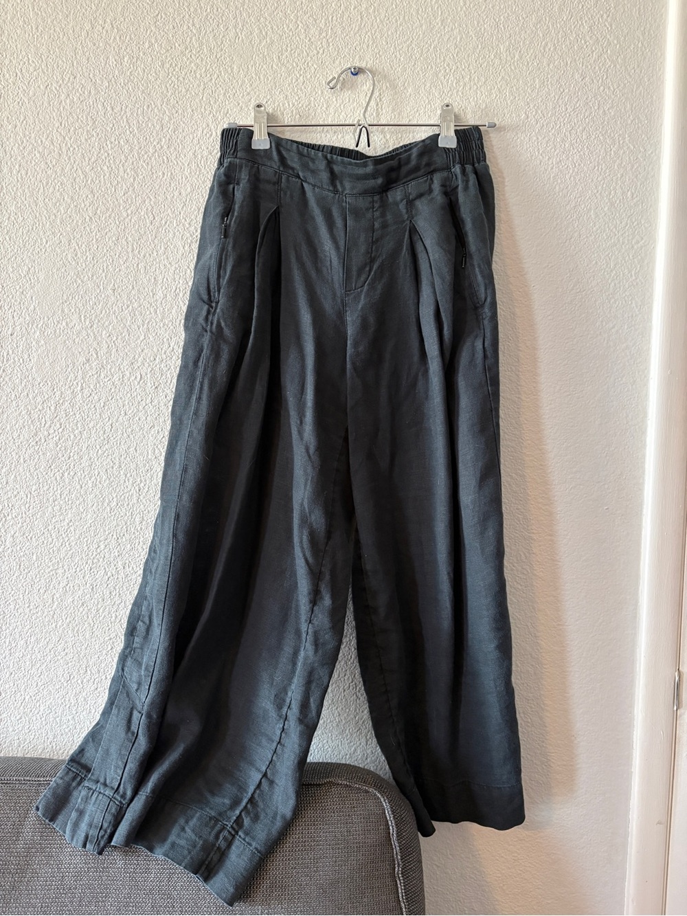 Athleta Black Playa Linen Wide Leg Crop Pants